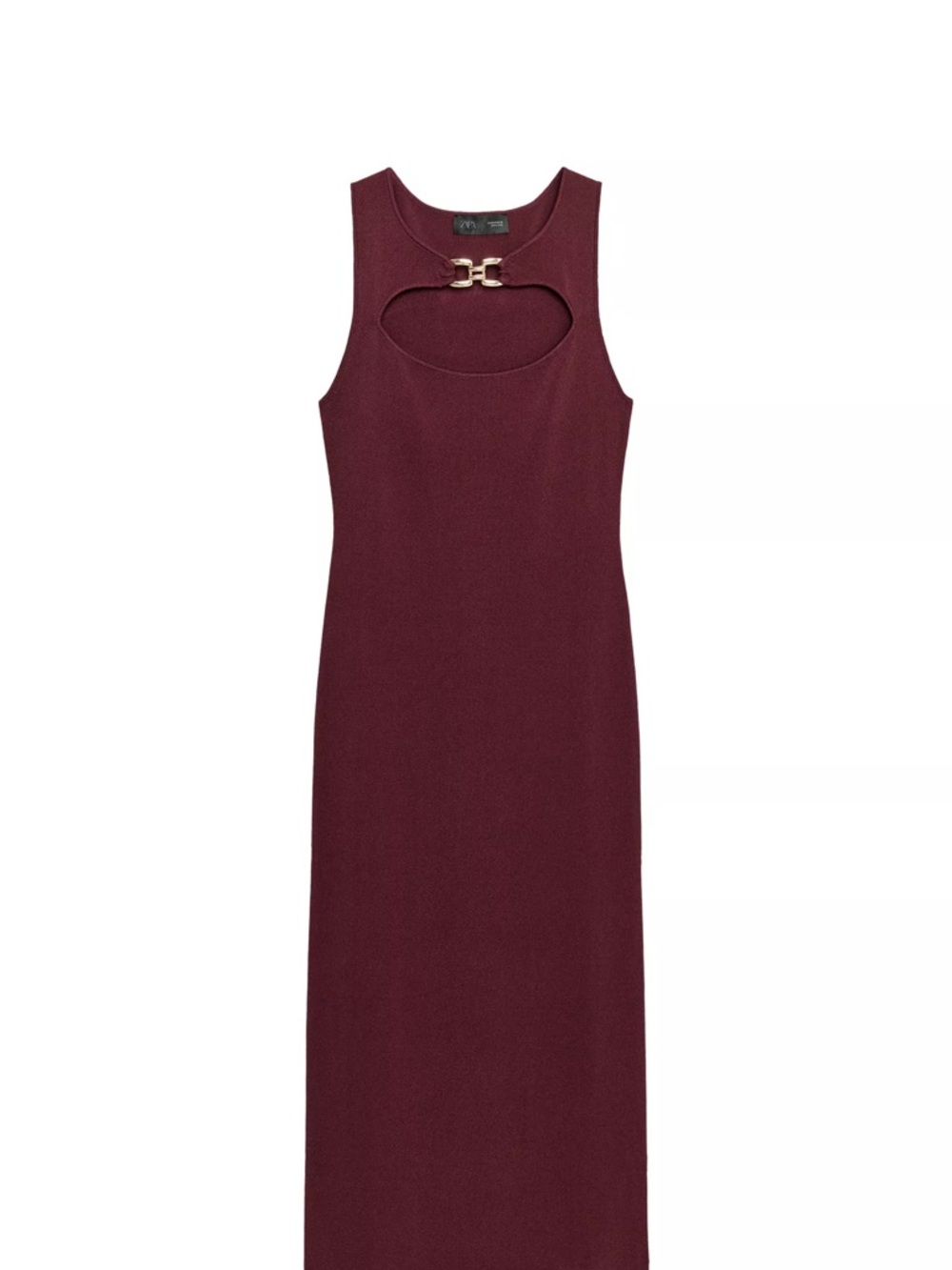 Zara Sleeveless Midi Dress with Front Cutout - Burgundy